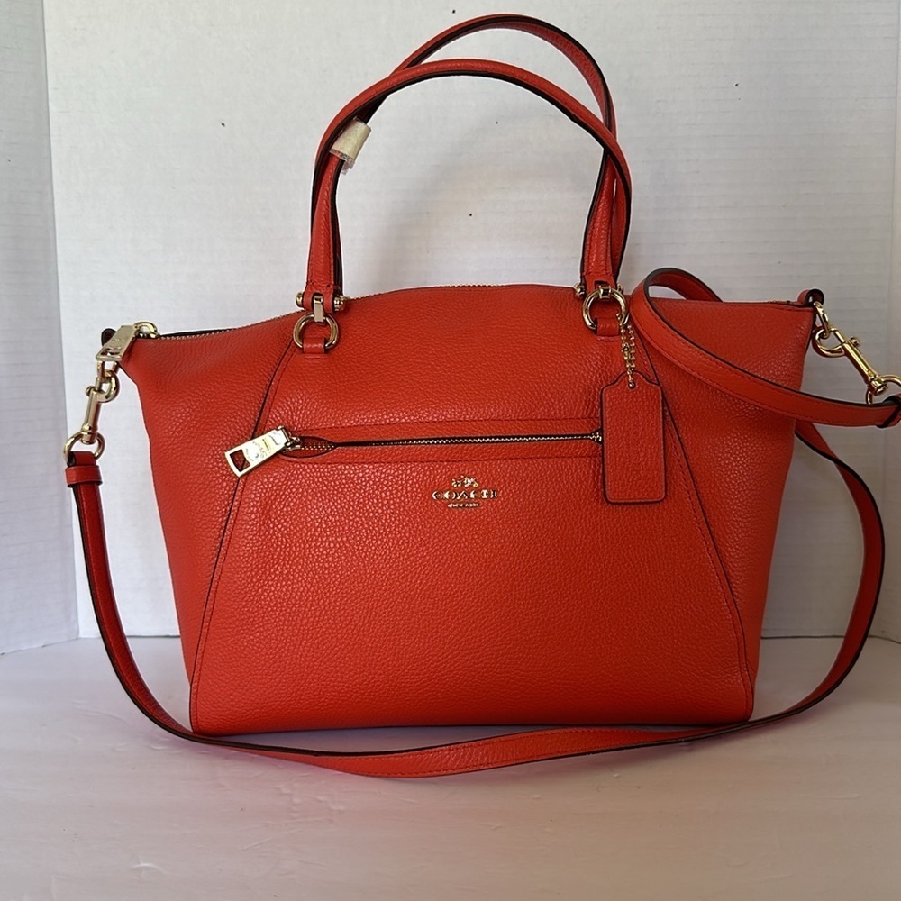 Coach Prairie Satchel Deep Coral Pebble Leather Medium Crossbody Bag - Picture 12 of 16